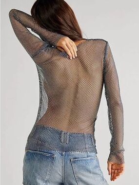 Free People filter finish embellished top, blue - XS